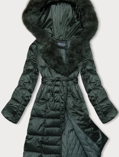 Tmavozelená dámska zimná bunda s opaskom S'west (B8195-10)