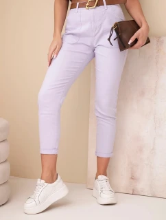 Dámske jarné nohavice boyfriend s vysokým pásom a opaskom M.Sara fialová