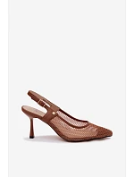 Kožené Síťované Dámské Sandály Lodičky Na Podpatku Maciejka K7507-29 Hnědé