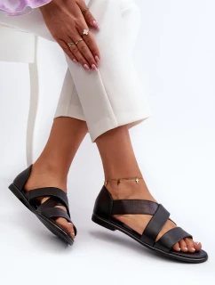 Kožené sandále s lemom, Black Puglia