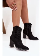 Botki Kowbojki Damskie Na Słupku Eko Zamszowe Czarne Carissa