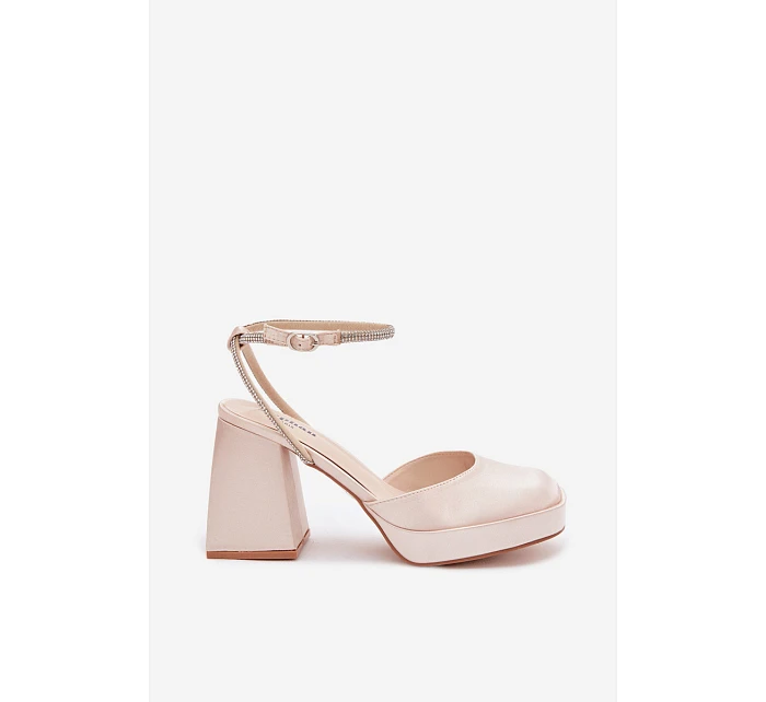 Dámské sandály na podpatku typu sloupek s páskem se šperky Zlaté Seraphina