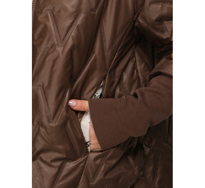 Dámska prechodná prešívaná bunda s kapucňou hnedá FashionStreet TY5613