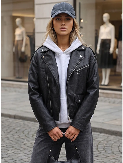 Dámska bunda v štýle Ramones z ekologickej kože, čierna, FashionStreet TY5917