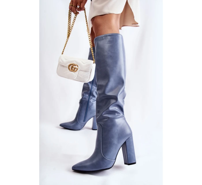 Klasyczne Kozaki Na Słupku Niebieskie Mayra