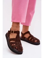 Dámské římské sandály s zlatou sponou na platformě Čokoládová Terelina Dámské římské sandály s zlatou sponou na platformě Čokoládová Terelina