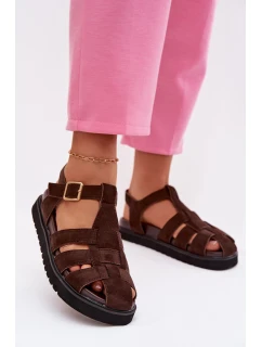 Dámské římské sandály s zlatou sponou na platformě Čokoládová Terelina