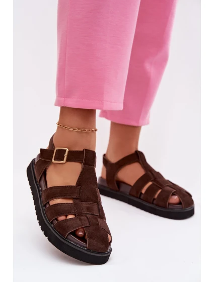 Dámské římské sandály s zlatou sponou na platformě Čokoládová Terelina Dámské římské sandály s zlatou sponou na platformě Čokoládová Terelina