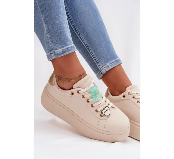 Dámské tenisky na platformě s přívěsky Medvídek Srdce Béžové Selorissa