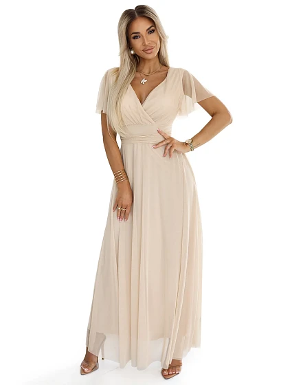 Dlouhé šaty s výstřihem a krátkými rukávy BEACH model 21069854 - numoco basic