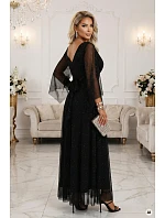 Dlouhé lehké třpytivé šaty s výstřihem a rukávy černé model 21802210 - numoco basic
