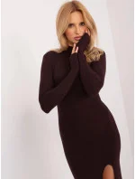 Tmavě hnědé vypasované šaty s model 21800909 - Factory Price Tmavě hnědé vypasované šaty s model 21800909 - Factory Price