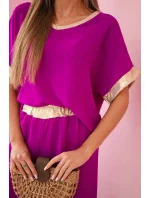 Viskózový komplet se zlatým lemováním tmavě fialová