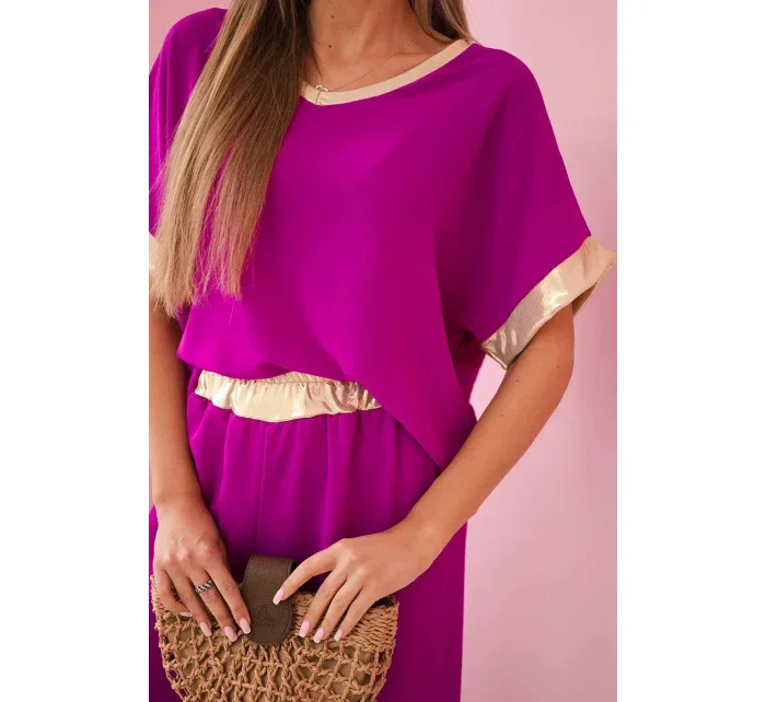 Viskózový komplet se zlatým lemováním tmavě fialová