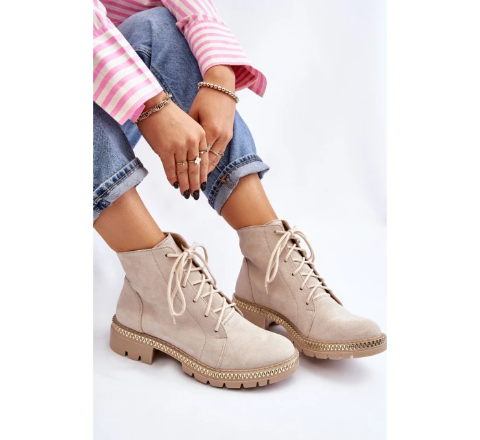 Flat Boots Lewski Shoes model 21607535 Světle béžová - Boto Flat Boots Lewski Shoes model 21607535 Světle béžová - Boto
