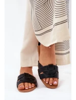 Płaskie Klapki Damskie Z Przeplatającymi Się Paskami Czarne Selaenor Płaskie Klapki Damskie Z Przeplatającymi Się Paskami Czarne Selaenor