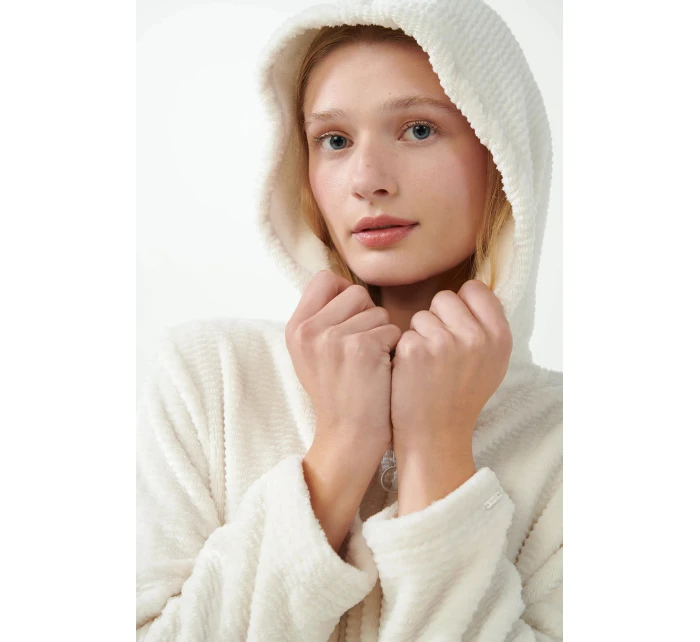 Dámsky flísový župan na zips 21360 Ecru - Vamp