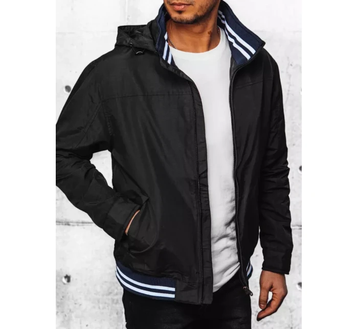 Pánska prechodná bunda s kapucňou čierna FashionStreet TX4378