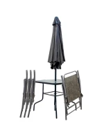 SET ZÁHRADNÉHO NÁBYTKU SYDNEY STÔL 4 STOLIČKY A SLNEČNÍK SIVÝ