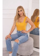 Halenka bez ramínek s volánky v hořčicové barvě Halenka bez ramínek s volánky v hořčicové barvě