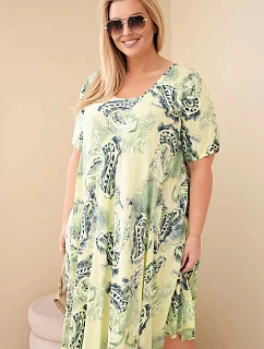 Dámské viskózové šaty pro plnoštíhlé s krátkým rukávem a paisley potiskem světle zelená
