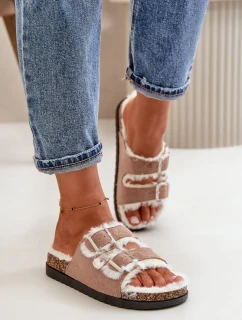 Dámské Pantofle S Přezkami A Kožíškem Béžové model 21670210 - Boto