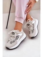 Buty Sportowe Sneakersy Damskie Na Platformie Panterka Biało-Beżowe Pumbes Buty Sportowe Sneakersy Damskie Na Platformie Panterka Biało-Beżowe Pumbes