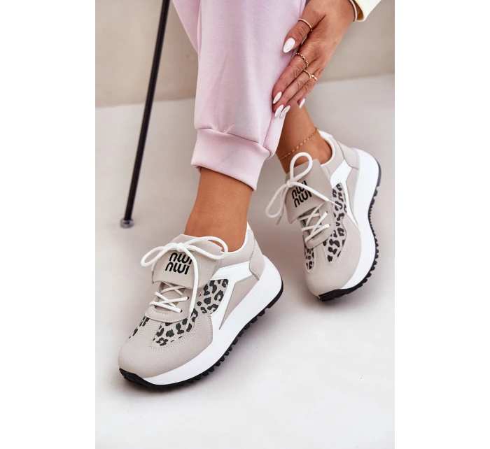 Buty Sportowe Sneakersy Damskie Na Platformie Panterka Biało-Beżowe Pumbes Buty Sportowe Sneakersy Damskie Na Platformie Panterka Biało-Beżowe Pumbes