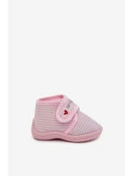 Detské papuče na suchý zips s prúžkami - svetloružové Lavelle