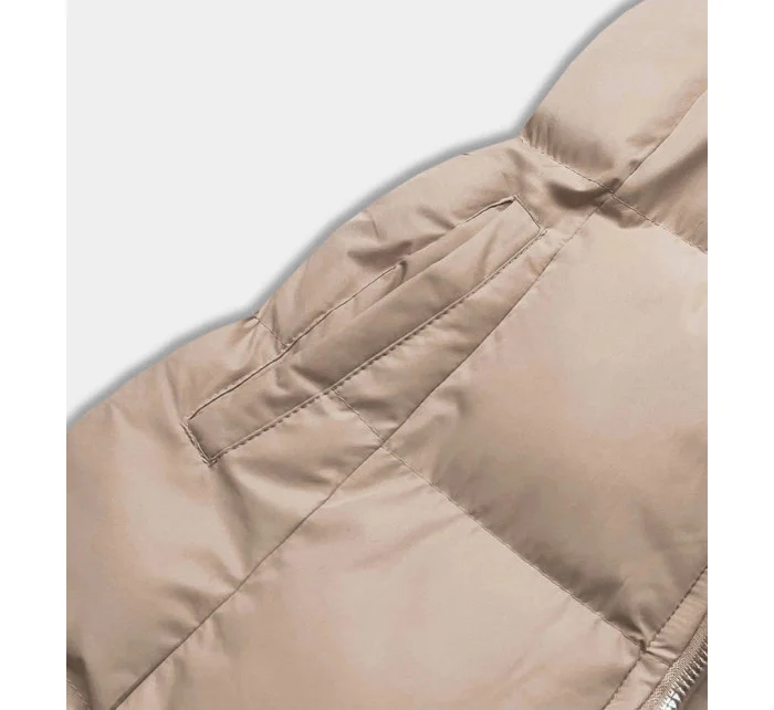 Béžová páperová dámska vesta s kapucňou (5M721-62)