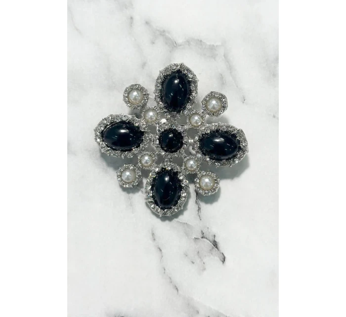 Brošňa Kvetina 2 strieborná + čierna Brošňa Kvetina 2 strieborná + čierna