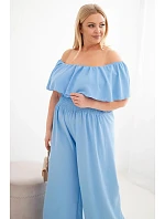 Dámský overal Plus Size s odhalenými model 22092406 s volánem a širokými nohavicemi modrý - K-Fashion Dámský overal Plus Size s odhalenými model 22092406 s volánem a širokými nohavicemi modrý - K-Fashion