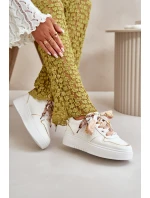 Sneakersy Damskie Na Platformie Z Ozdobnym Sznurowaniem Białe Mistra