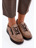 Dámské kožené polobotky model 22359867 tmavě béžové - VINCEZA Dámské kožené polobotky model 22359867 tmavě béžové - VINCEZA