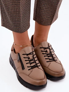 Dámské kožené polobotky model 22359867 tmavě béžové - VINCEZA