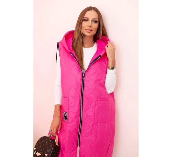 Dámská prošívaná vesta Plus Size s kapucí na zip růžová
