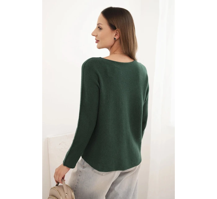 Dámský svetr z viskózy s dlouhým rukávem a kulatým výstřihem tmavě zelený