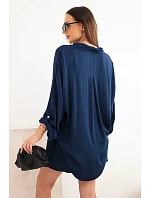 Dámske viskózové tričko s gombíkmi a voľnými šortkami tmavomodré