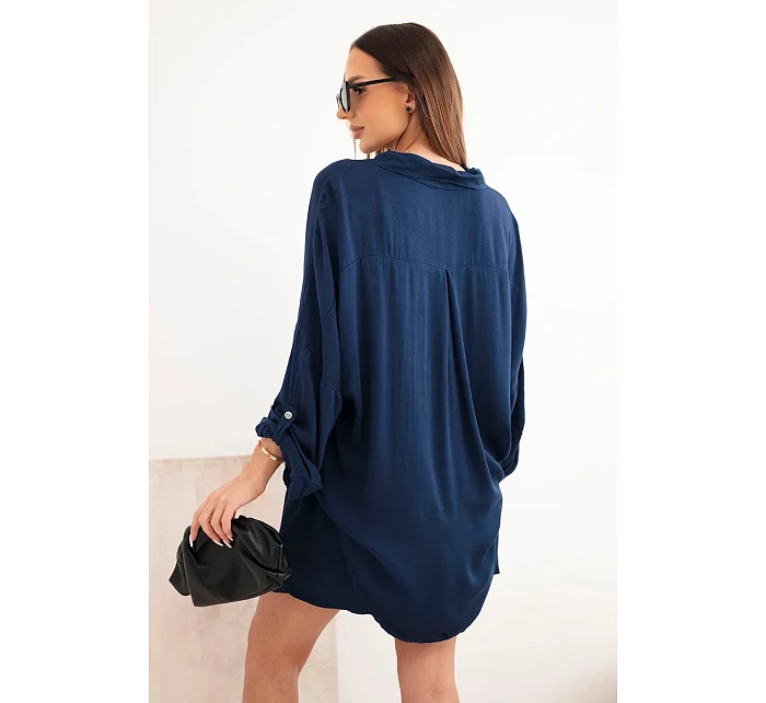 Dámske viskózové tričko s gombíkmi a voľnými šortkami tmavomodré