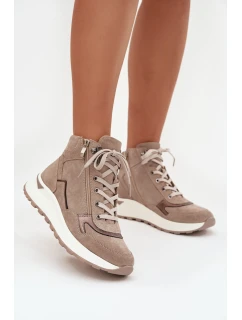 Dámské sportovní kotníkové boty na platformě z přírodního semiše model 21713308 béžové - Zazoo