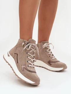 Botki Sportowe Damskie Na Platformie Z Naturalnego Zamszu Zazoo Z1239 Beżowe
