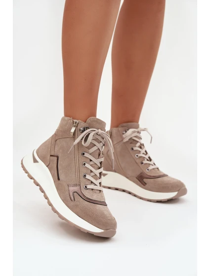 Dámské sportovní kotníkové boty na platformě z přírodního semiše model 21713308 béžové - Zazoo