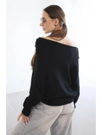Asymetrický netopierí sveter z viskózy čierny - FPrice