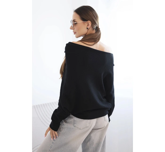 Asymetrický netopierí sveter z viskózy čierny - FPrice