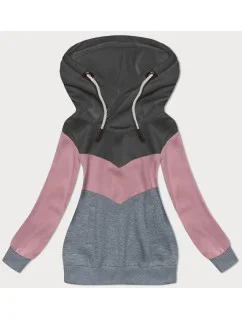Grafitovo-ružovo-šedá hrubšia trojfarebná dámska mikina (2303)