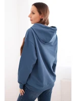 Dámska mikina s kapucňou a klokaním vreckom bavlnená džínsová modrá