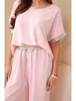 Viskózová súprava so zlatým lemovaním candy pink Viskózová súprava so zlatým lemovaním candy pink