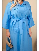 Dámské bavlněné košilové šaty Plus Size s páskem džínové
