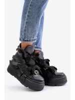 Skórzane Sneakersy Damskie Na Masywnej Platformie CheBello 4561 Czarne