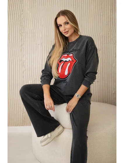 Bavlněná souprava model 20330047 potiskem teplákové + kalhoty Grafit - K-Fashion Bavlněná souprava model 20330047 potiskem teplákové + kalhoty Grafit - K-Fashion